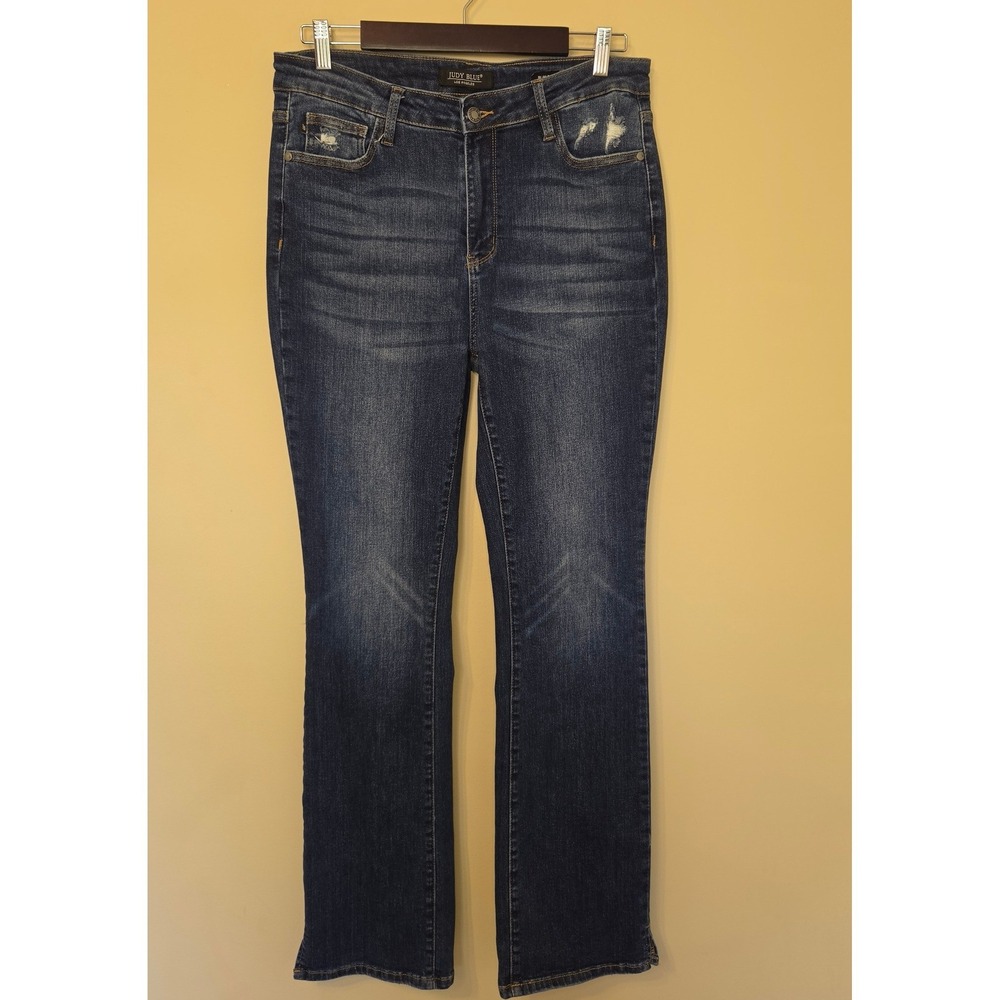 Judy Blue High Rise Slim Straight Jeans Medium Wash Side Slit Size 13/31